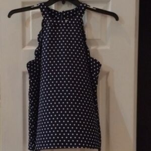 Monteau Navy and White Polka Dot Halter Tank